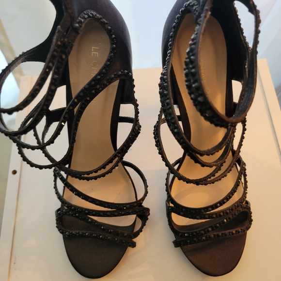 Black satin strappy stilettos - Picture 1 of 8